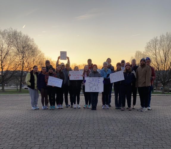 The Earthkeepers club at Eastern Mennonite University organized this run/walk on Tuesday morning. Micah Buckwalter, who helped with the event, said that sharing photos like this one is important because “the pictures show that there is a community here at EMU that cares about (Oak Flat) and is thinking about them.” Photo contributed by Micah Buckwalter.